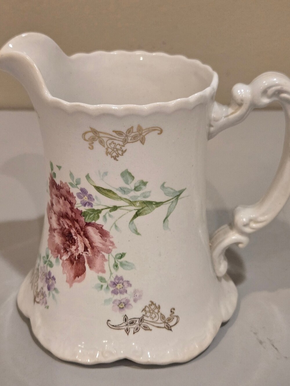 Floral Ceramic Pitcher with Pink Rose Motif Homer Laughlin